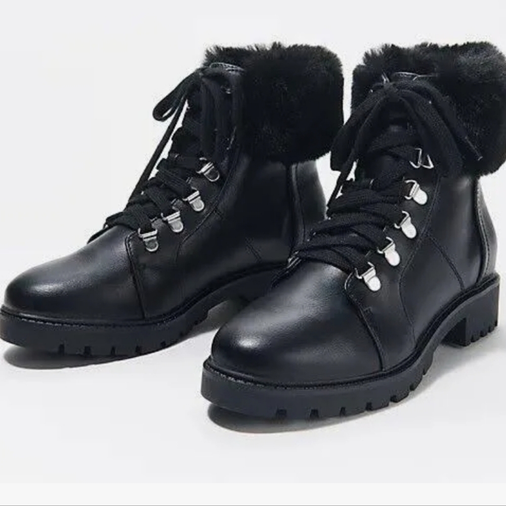 NEW Isaac Mizrachi Jesse Boot - Black Fur-Lined Lace-Up Size 9 NWT